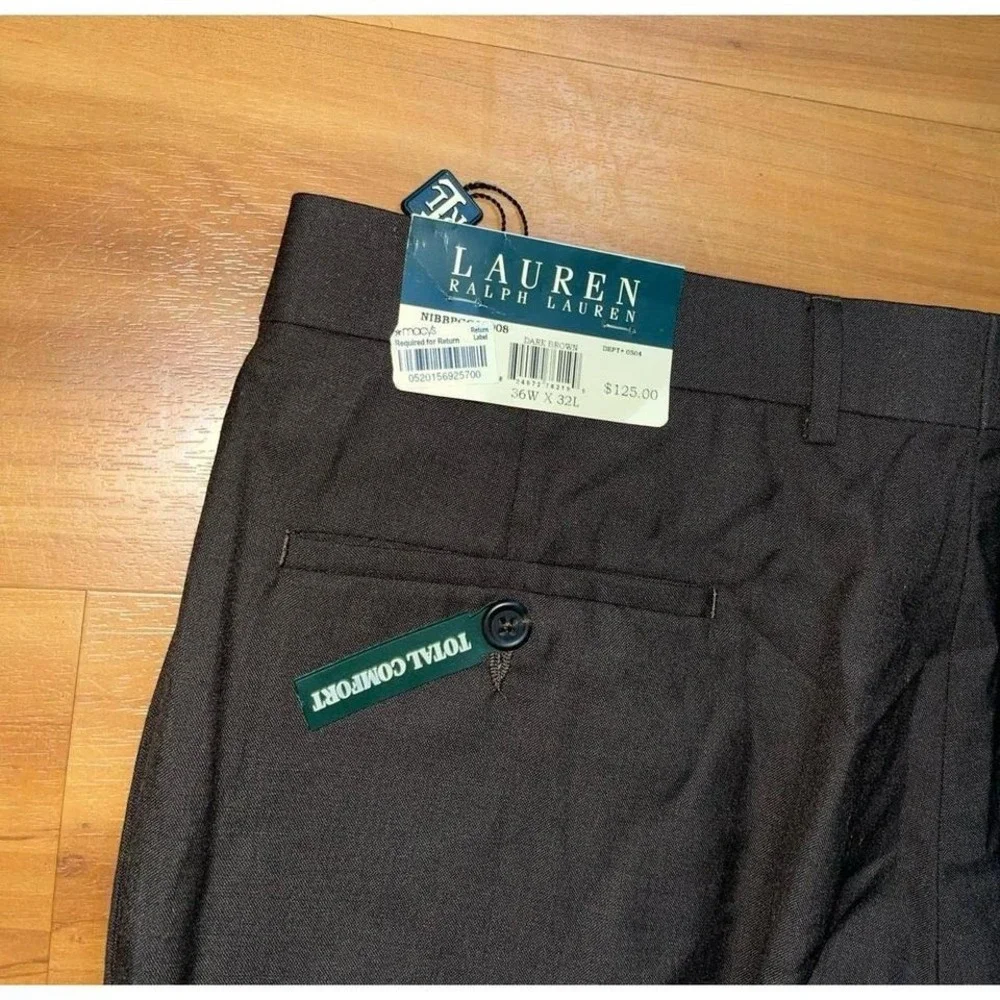 NWT Lauren Ralph Lauren 100% Wool Chocolate Pleated‎ Business Casual Dress Pants